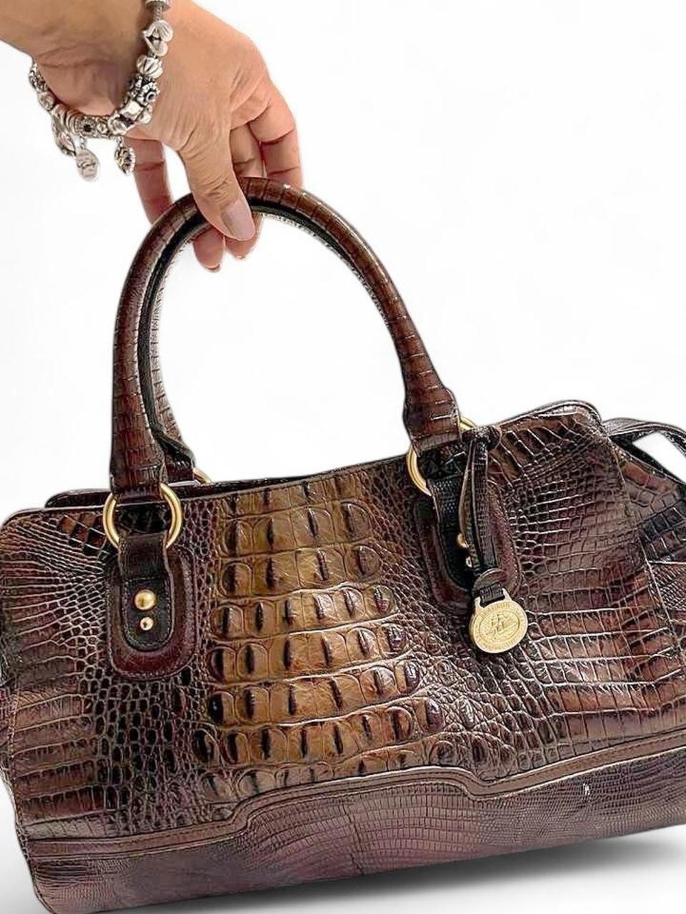 Brahmin Croc-Embossed Leather Satchel - Brown - Picture 7 of 16